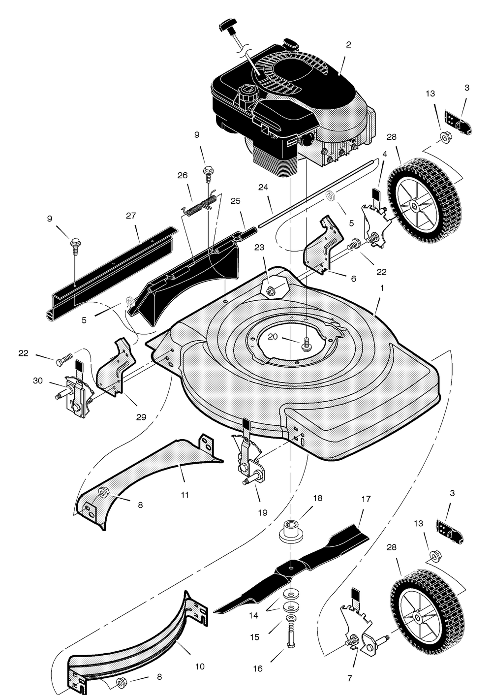 Mower Housing Assembly Diagram and Parts List for 222210X24A 2004 Briggs and Stratton Lawn Mower